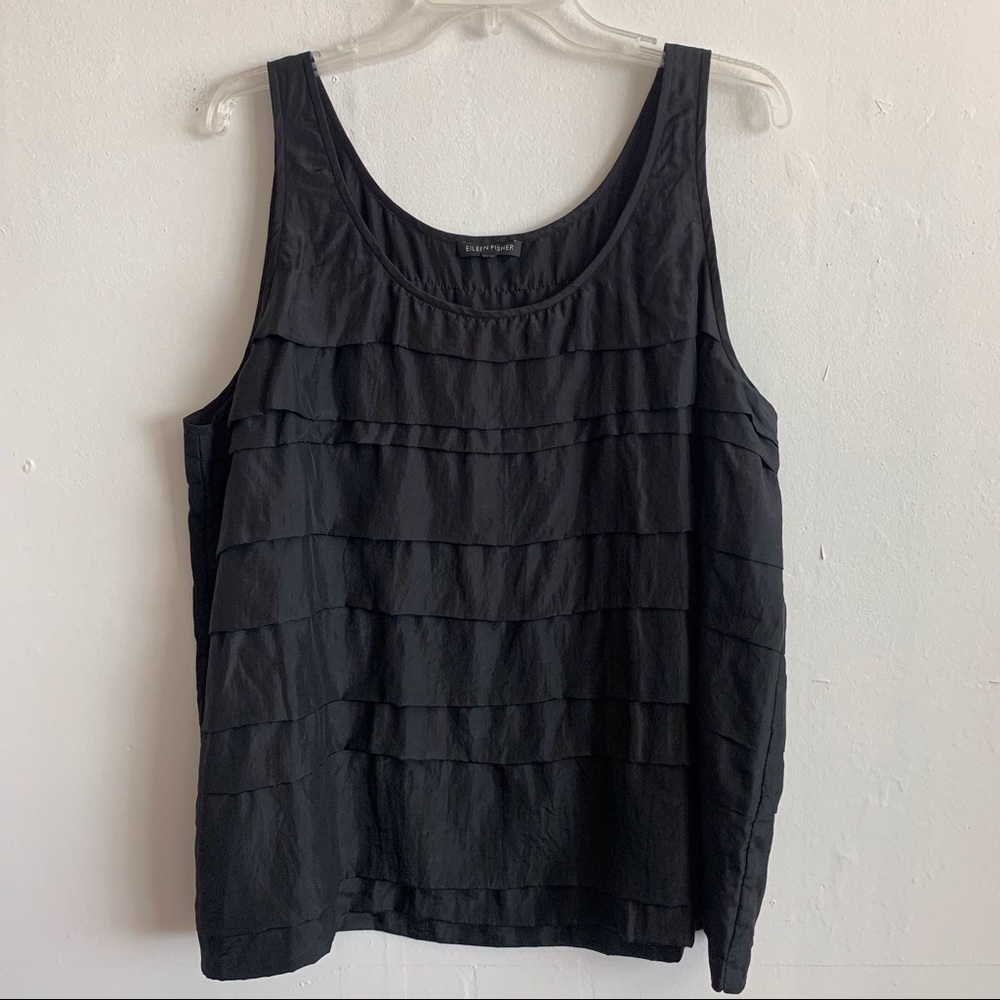 Eileen Fisher Black Silk Layered Sleeveless Top size L